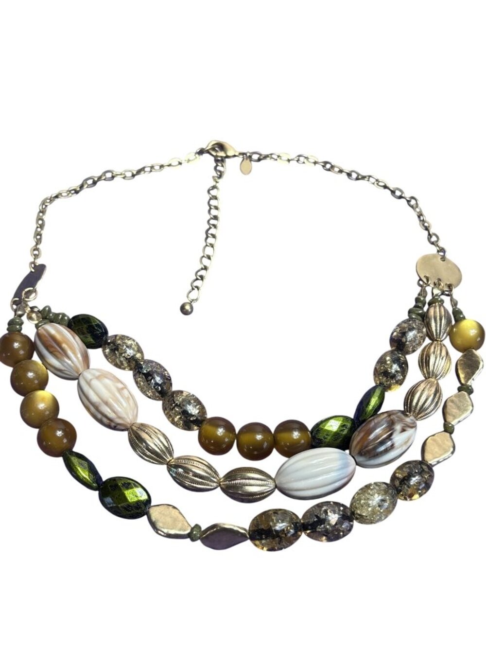 Chico's 3 Strand Chunky Beaded Necklace Goldtone Multicolor Moonglow Confetti